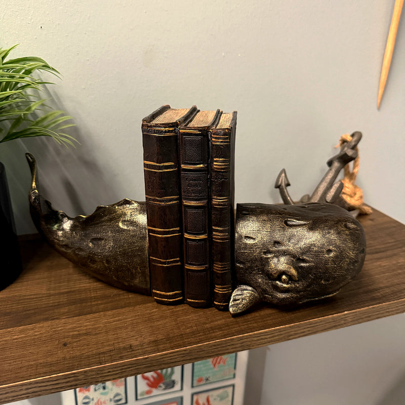 Zeckos Sperm Whale Bookends in 10 Inch Size, Set of 2 Bookends, Weathered Bronze Image 8