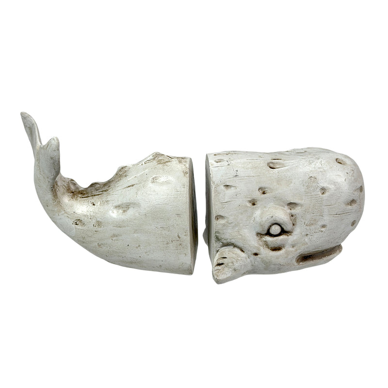 Set of 2 Sperm Whale Decorative Bookends, 10 Inch Off White Resin Image 2