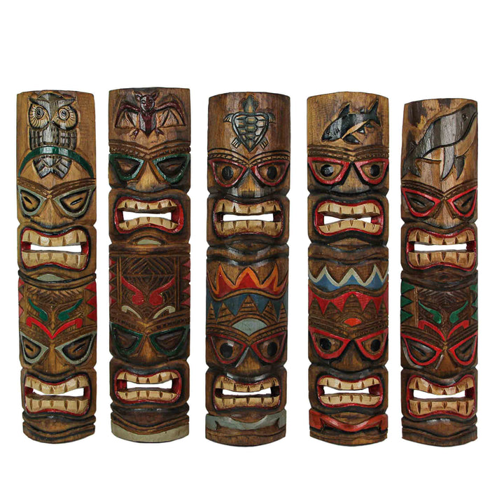 Brown -5 - 24 Inch - Image 1 - Set of 5 Hand-Carved Wood Double Face Tiki Mask Animal Totem Wall Hanging Decor Sculptures -