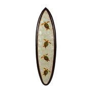 Hand-Carved Wood and Capiz Shell Decorative Surfboard Featuring Four Sea Turtles - Artisan Crafted - Coastal Ocean Art Wall
