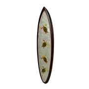 Hand-Carved Wood and Capiz Shell Decorative Surfboard Featuring Four Sea Turtles - Artisan Crafted - Coastal Ocean Art Wall