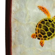 Hand-Carved Wood and Capiz Shell Decorative Surfboard Featuring Four Sea Turtles - Artisan Crafted - Coastal Ocean Art Wall