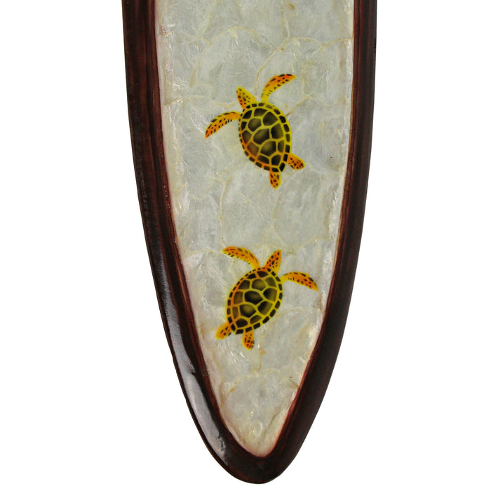 31 In Wood And Capiz Four Turtles Hand Carved Decorative Surfboard Wall Decor Image 8