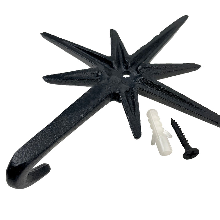 Black - Image 7 - Set of 3 Black Finish Cast Iron 8-Pointed Atomic Starburst Wall Hooks - Mid-Century Modern Elegance - Easy