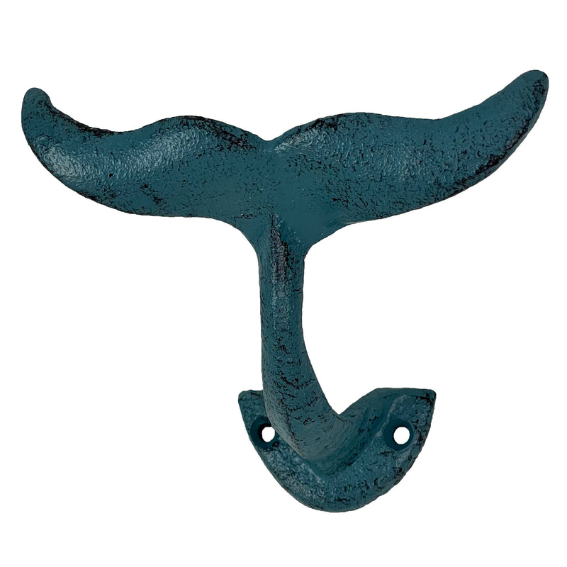 Set of 3 Cast Iron Nautical Whale Tail Wall Hooks - Stylish and Functional Towel, Hat, and Key Hangers - Rustic 5-Inch
