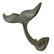 Set of 3 Cast Iron Nautical Whale Tail Wall Hooks - Stylish and Functional Towel, Hat, and Key Hangers - Rustic 5-Inch