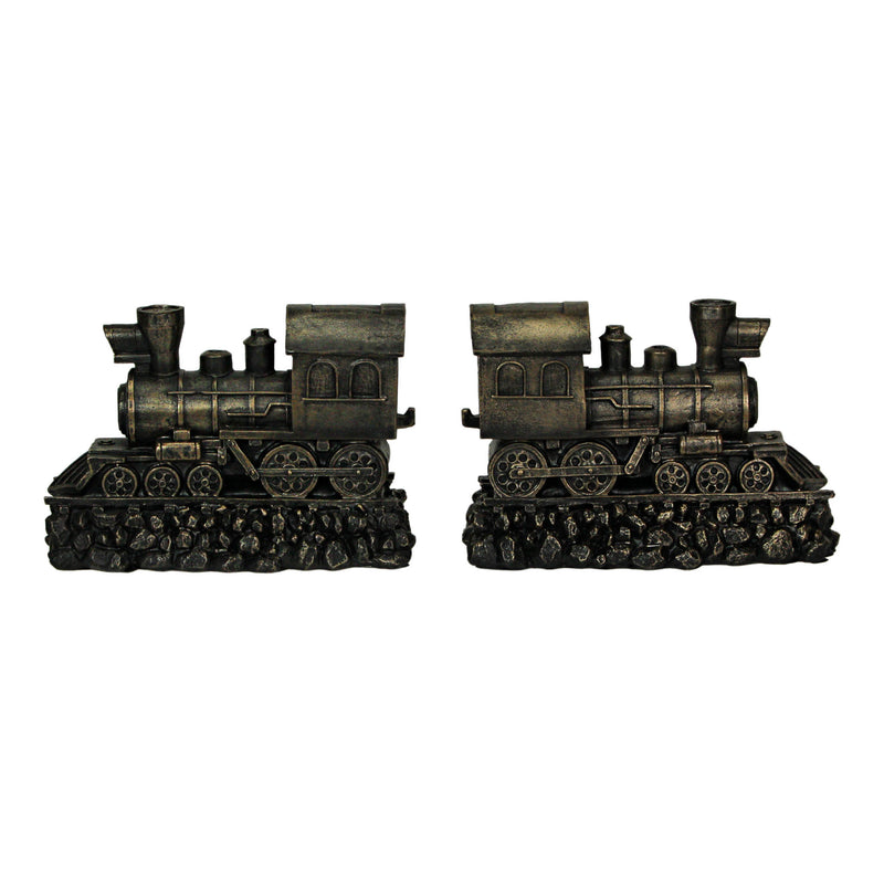 Antique Bronze Finish Steam Locomotive Decorative Bookends Set for Train Enthusiasts - Vintage Style Book End Shelf Decor Art