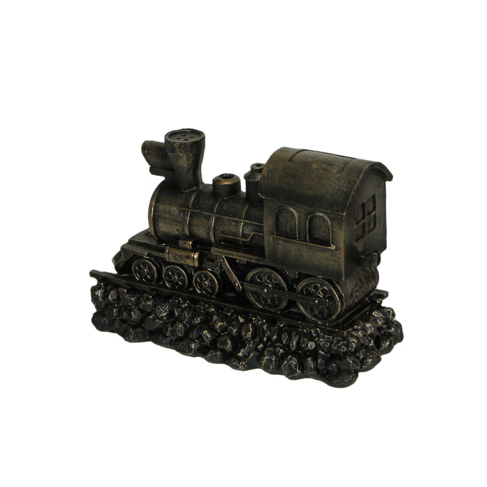 Antique Bronze Finish Steam Locomotive Decorative Bookends Set for Train Enthusiasts - Vintage Style Book End Shelf Decor Art