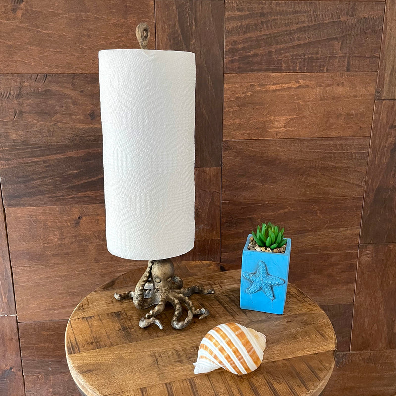 Bronze Cast Iron Octopus Paper Towel Holder - 17 Inches High - Whimsical Nautical Decor for Kitchen Countertops - Bringing