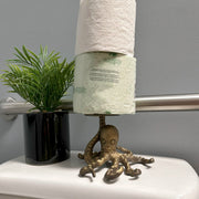 Bronze Cast Iron Octopus Paper Towel Holder - 17 Inches High - Whimsical Nautical Decor for Kitchen Countertops - Bringing