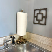 Bronze Cast Iron Octopus Paper Towel Holder - 17 Inches High - Whimsical Nautical Decor for Kitchen Countertops - Bringing