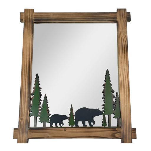 26-Inch High Black Bears Wood and Metal Wall Mirror - Easy To Hang - Rustic Painted Forest-Inspired Decorative Piece for