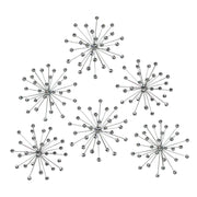 Set of 6 Silver Starburst Metal Wall Art - Modern Home Decor with Radiant Crystal Accents and Timeless Elegance - 10 Inches
