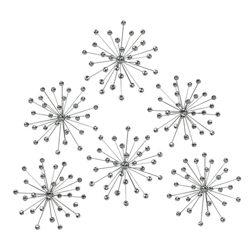 Set of 6 Silver Starburst Metal Wall Art - Modern Home Decor with Radiant Crystal Accents and Timeless Elegance - 10 Inches