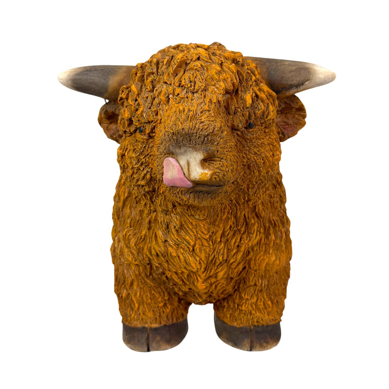 Light Brown - Image 2 - Zeckos Highland Cow Planter, Brown Painted Magnesium Oxide Animal-Shaped Freestanding Planter, 12