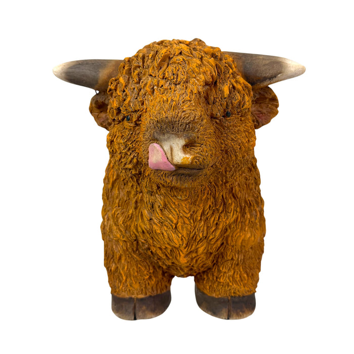 Light Brown - Image 2 - Zeckos Highland Cow Planter, Brown Painted Magnesium Oxide Animal-Shaped Freestanding Planter, 12