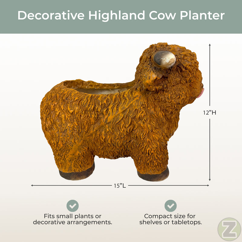 Light Brown - Image 5 - Highland Cow Animal Planter, 15 Inch Long Light Brown Textured Fur