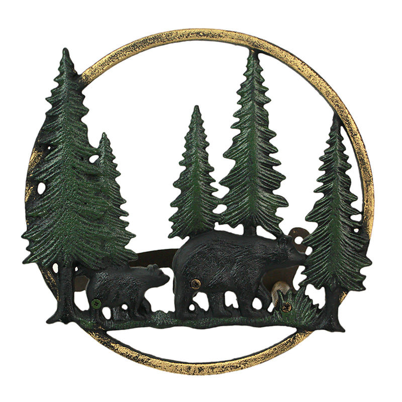 Bears - Green - Image 1 - Cast Iron Black Bears in Forest Decorative Wall Mounted Hanging Garden Hose Hanger - 11 Inches in