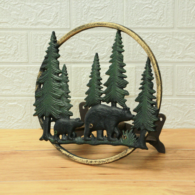 Bears - Green - Image 5 - Cast Iron Black Bears in Forest Decorative Wall Mounted Hanging Garden Hose Hanger - 11 Inches in
