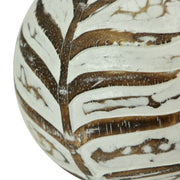 Set of 3 Whitewashed Carved Tropical Leaf Solid Wood Decor Balls For Centerpieces and Tabletop Displays 4 Inch Diameter Image