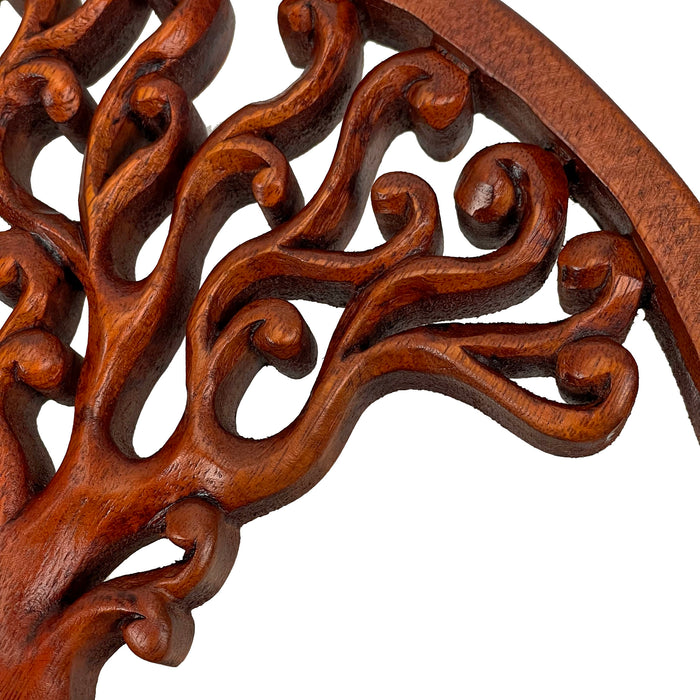 Hand Carved Mahogany Tree Of Life Wood Wall Plaque - 11.5 Inches in Diameter - Boho Style Image 3