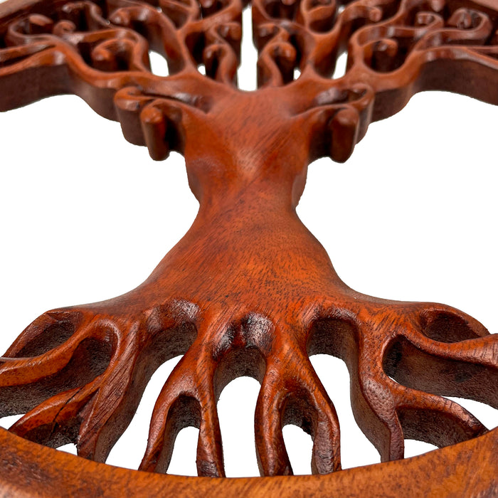 Hand Carved Mahogany Tree Of Life Wood Wall Plaque - 11.5 Inches in Diameter - Boho Style Image 5