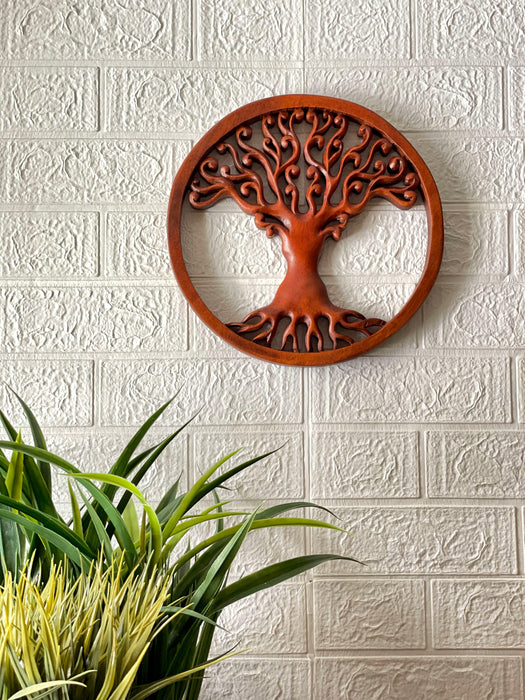 Hand Carved Mahogany Tree Of Life Wood Wall Plaque - 11.5 Inches in Diameter - Boho Style Image 6