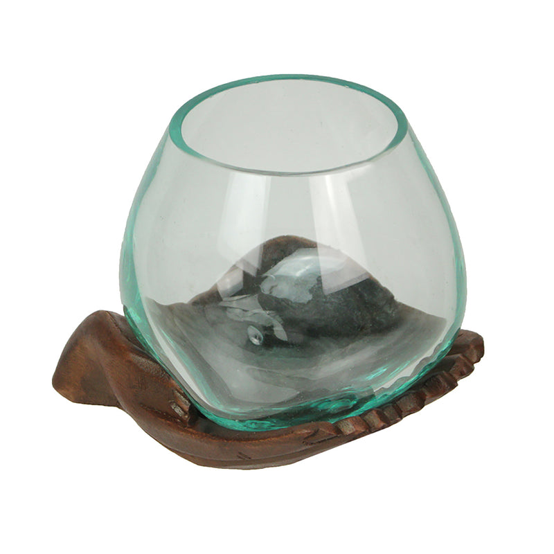 6 Inch & 5.25 Inch - Image 3 - 6 and 5 Inch Tall Blown Molten Glass and Carved Wood Hands Decorative Bowls, Vases, and