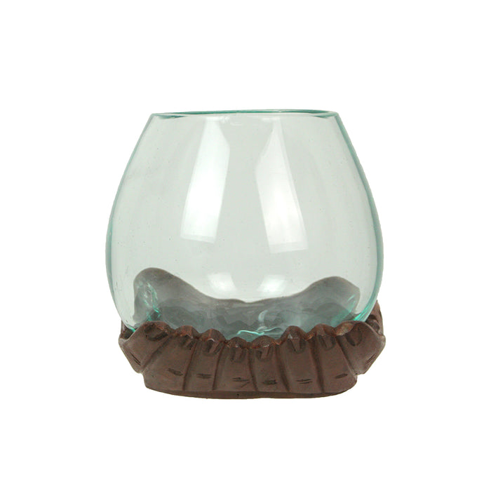 6 Inch - Image 2 - Blown Molten Glass and Carved Wood Hands Decorative Bowls, Vases, and Terrariums, 6 Inches High