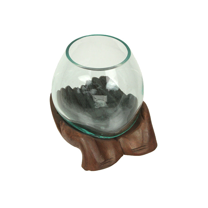 6 Inch - Image 9 - Blown Molten Glass and Carved Wood Hands Decorative Bowls, Vases, and Terrariums, 6 Inches High