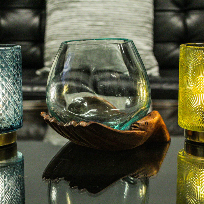 6 Inch - Image 5 - Blown Molten Glass and Carved Wood Hands Decorative Bowls, Vases, and Terrariums, 6 Inches High