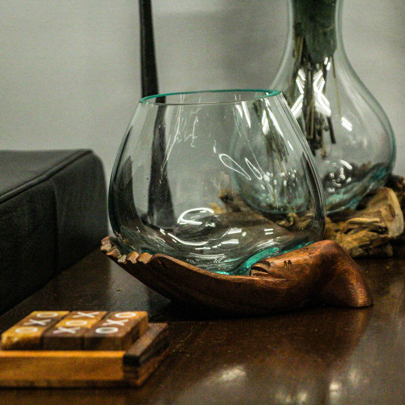 6 Inch - Image 6 - Blown Molten Glass and Carved Wood Hands Decorative Bowls, Vases, and Terrariums, 6 Inches High