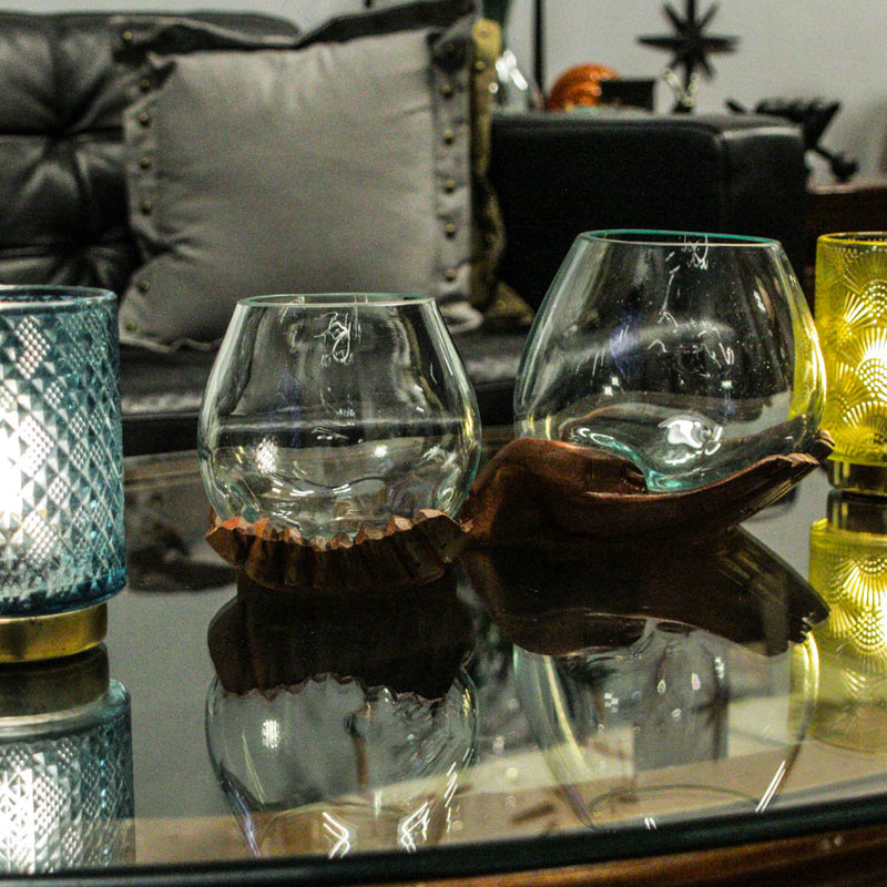 6 Inch & 5.25 Inch - Image 5 - 6 and 5 Inch Tall Blown Molten Glass and Carved Wood Hands Decorative Bowls, Vases, and
