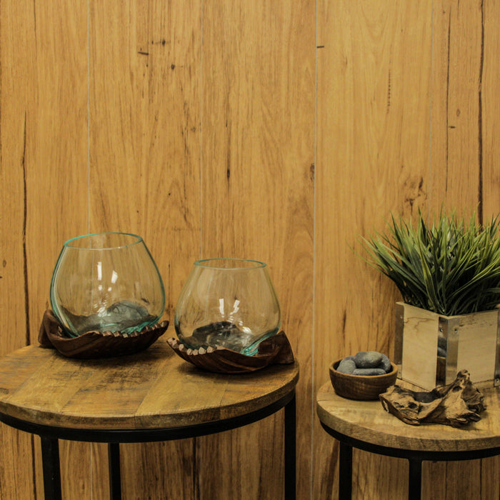 6 Inch & 5.25 Inch - Image 6 - 6 and 5 Inch Tall Blown Molten Glass and Carved Wood Hands Decorative Bowls, Vases, and