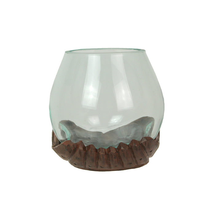 5.25 Inch - Image 2 - Blown Molten Glass and Carved Wood Hands Decorative Bowl, Vase, and Terrarium, 5 Inches High