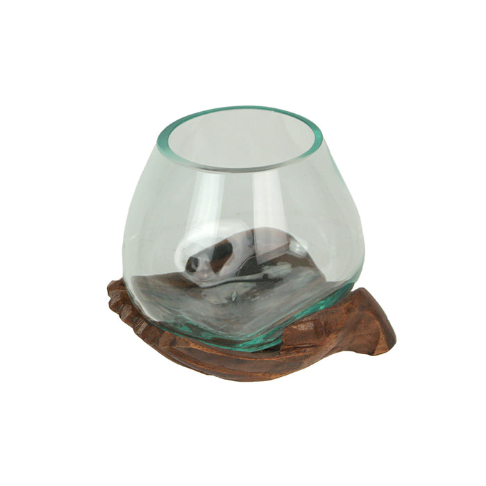 5.25 Inch - Image 1 - Blown Molten Glass and Carved Wood Hands Decorative Bowl, Vase, and Terrarium, 5 Inches High