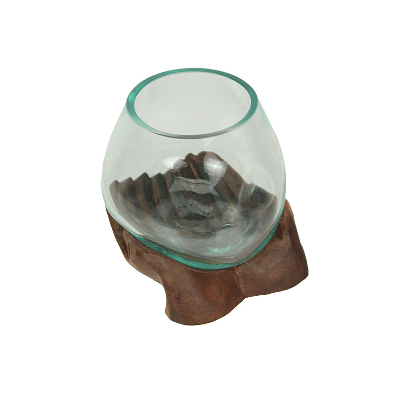 5.25 Inch - Image 9 - Blown Molten Glass and Carved Wood Hands Decorative Bowl, Vase, and Terrarium, 5 Inches High