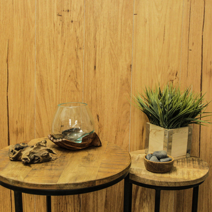 6 Inch & 5.25 Inch - Image 2 - 6 and 5 Inch Tall Blown Molten Glass and Carved Wood Hands Decorative Bowls, Vases, and