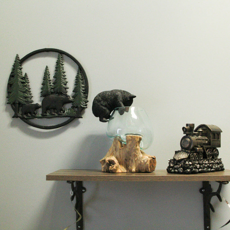 Multicolored - Image 6 - Cast Iron Black Bears in Forest Indoor / Outdoor Decorative Wall Hanging 12 Inches in Diameter -