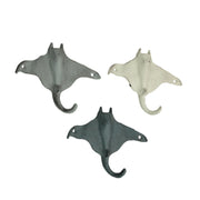 Set of 3 Stingray Wall Hooks, 6.25 Inch Blue Gray White Cast Iron Image 2