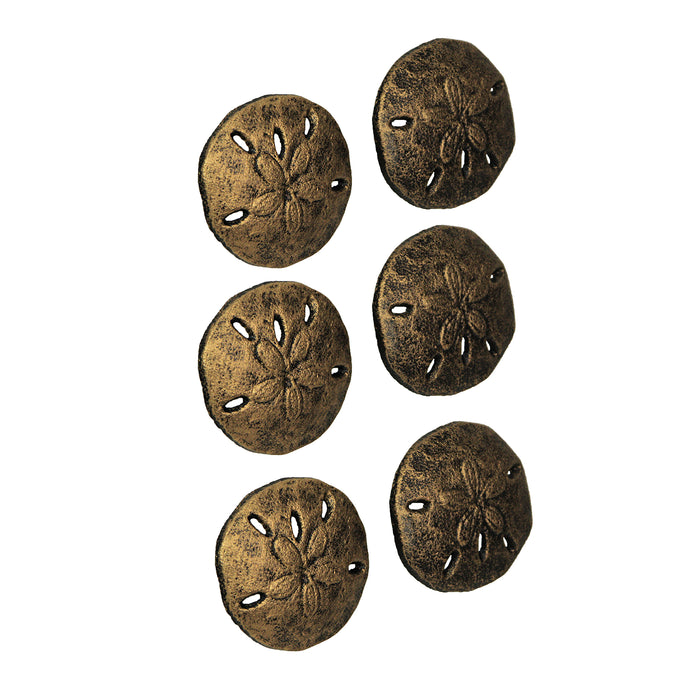 Gold - Image 7 - Antique Gold Finish Sand Dollar Drawer Pulls - 6-Piece Set, 2.25" Diameter, Coastal Cast Iron Knobs for