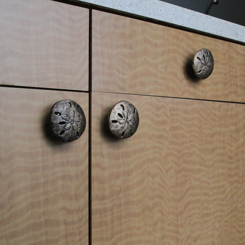 Gold - Image 6 - Antique Gold Finish Sand Dollar Drawer Pulls - 6-Piece Set, 2.25 inch Diameter, Coastal Cast Iron Knobs for