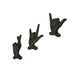 Black - Image 3 - Set of 3 Brown Cast Iron Hand Gesture Wall Hooks: Playful Key or Towel Hangers with Rock-On, ASL I Love