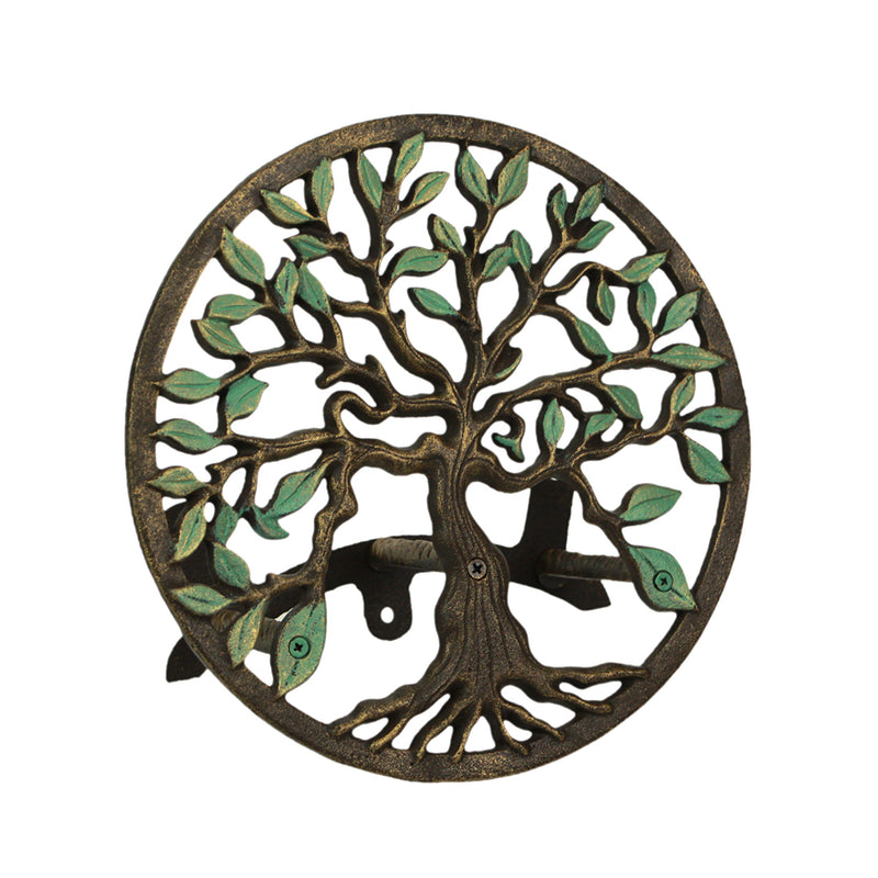 Tree of Life - Green - Image 1 - Green / Bronze Finish Cast Iron Tree of Life Decorative Wall-Mounted Garden Hose Hanger -