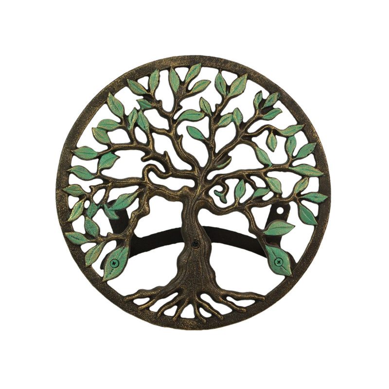 Tree of Life - Green - Image 2 - Green / Bronze Finish Cast Iron Tree of Life Decorative Wall-Mounted Garden Hose Hanger -