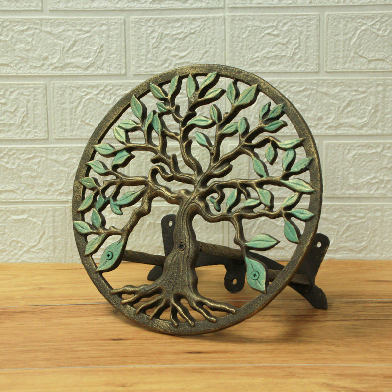 Tree of Life - Green - Image 4 - Green / Bronze Finish Cast Iron Tree of Life Decorative Wall-Mounted Garden Hose Hanger -