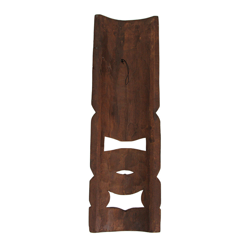 Hand Carved Natural Stained Wood Polynesian Style Tiki Wall Hanging Masks 20 inch Set of 2 Tropical Décor Image 7