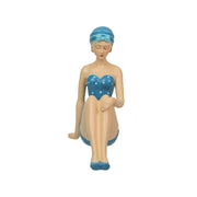 Seated Relaxation Pose - Blue PD - Image 2 - Vintage Bathing Beauty Statue - Aegean Blue & White Polka Dot Swimsuit - 8"