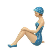 Seated Relaxation Pose - Blue PD - Image 3 - Vintage Bathing Beauty Statue - Aegean Blue & White Polka Dot Swimsuit - 8"