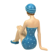 Seated Relaxation Pose - Blue PD - Image 6 - Vintage Bathing Beauty Statue - Aegean Blue & White Polka Dot Swimsuit - 8"